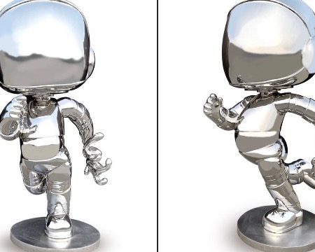 Cosmonaute rigolo - Sculpture en inox poli miroir - 70 cm