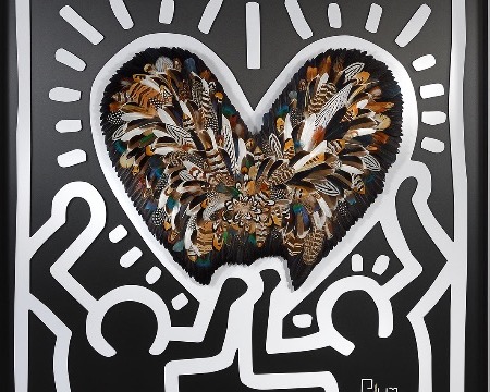 Crush - Tribute to Keith Haring - 47" x 47" - Plumes and drawing