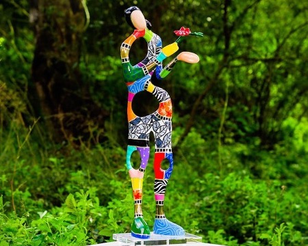 Give a flower to the world - 81 x 25 x 20 cm - Sculpture en aluminium