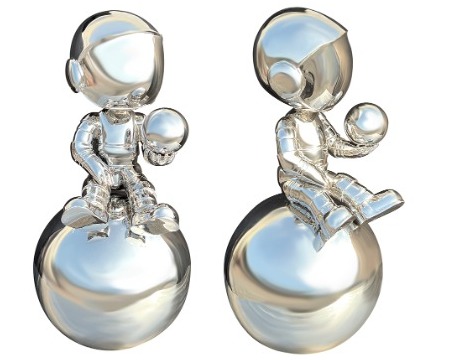 Cosmonaute penseur - Sculpture en inox poli miroir - 70 cm