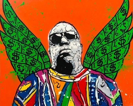 Hermes Biggie Portrait $ Wings Painting - 122 x 91 cm - Technique mixte sur toile