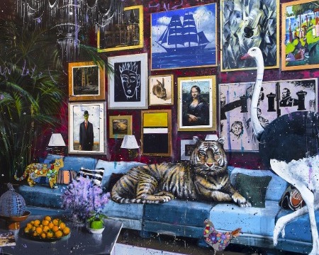 Tiger on the sofa - 30 x 21 cm / 100 x 71 cm / 120 x 180 cm - Laque