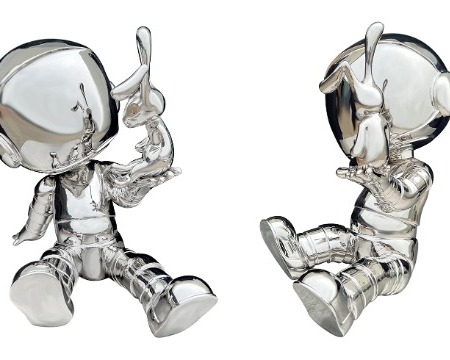 Cosmonaute thinking doudou - Sculpture en inox poli miroir - 60 cm