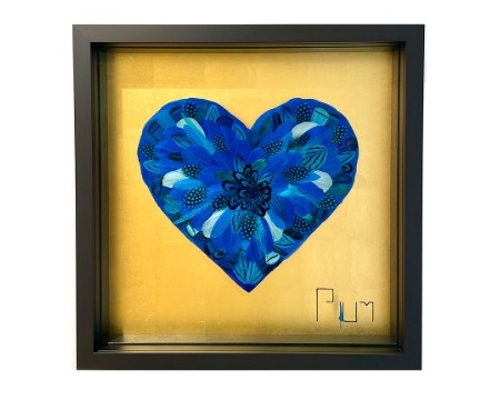 Pocket Love / Blue - Gold - 45 x 45 cm - Plumes et dessin