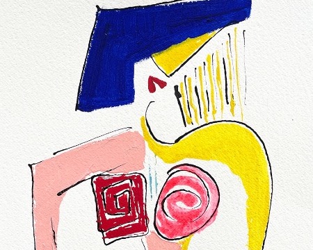 Modèle aux cheveux bleus - Work on paper - 15" x 22,6" inch