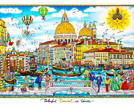 Colorful Carnival in Venice - 45 x 70 cm - Sérigraphie 3D