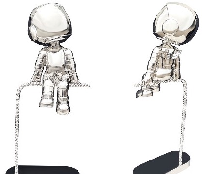 Penseur sur corde - Sculpture en inox poli miroir - 80 cm