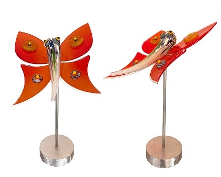 Papillon murines rouge - Sculpture en verre - H 40 x longueur 31 x largeur 21 cm