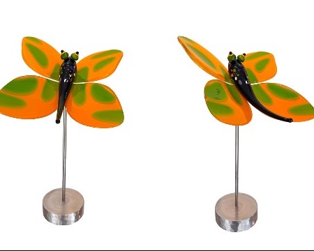 Papillon tacheté orange - Sculpture en verre - H 45 x longueur 32 x largeur 25 cm