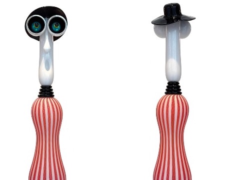 Totem personnage chapeau - Sculpture en verre - H 80 x  diamètre 21 cm