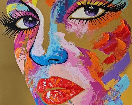 sofia - 100 x 80 cm - Acrylique et cristaux taillés sur miroir or