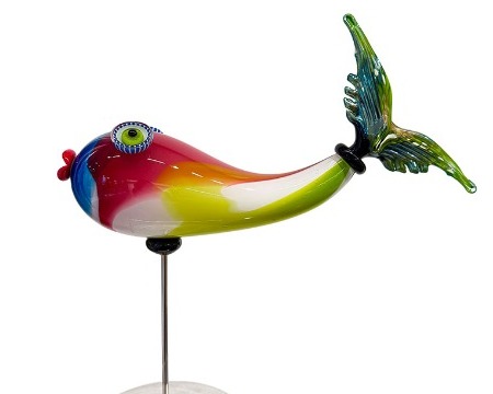 Tropiques multicolore queue irisée - Sculpture en verre souffé - H 53 x L 53 x D 22 cm