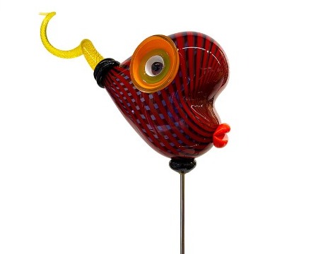 Poisson coeur rouge queue tourbillon - Sculpture en verre soufflé - H 57 x L 54 x D 18 cm
