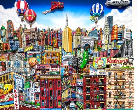 Schmoozing With Chutzpah on the Lower East Side - 23" x 27" - Serigraphy 3D