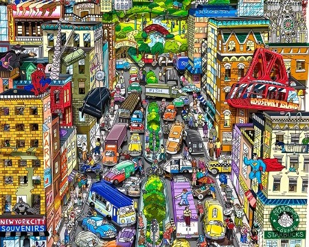 In NYC ... It's the characters you meet - 16" x 28" - Serigraphy 3D
