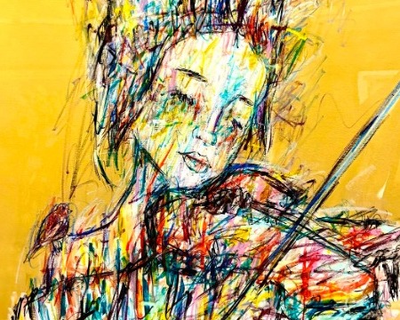 Cordes et plumes - Inks of China, aerosol and resin on cloth - 47" x 47" inches