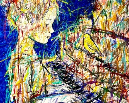 Preludes d'Ailes - Inks of China, aerosol and resin on cloth - 59" x 59" inches