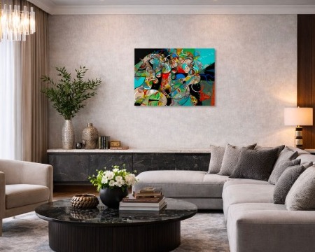 La danse de la vie en intérieur - 100 x 80 cm ou 24 x 30 cm - Laque sur aluminium