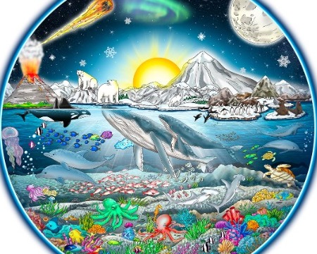 Discovering our world above and below - 12" diameter - Serigraphy 3D