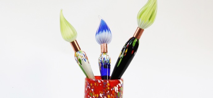 Vase et pinceaux mini - Sculpture en verre