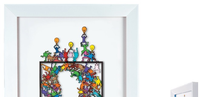 Thinking outside the box # Keith Haring - 20" x 14" - Work on paper in 3D