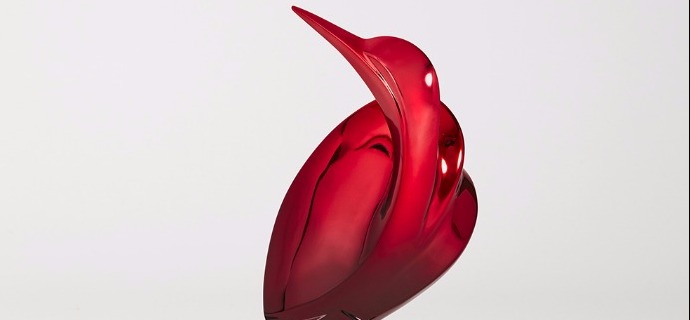 Oiseau éventail rouge - 16" x 11,7" – Bronze mirror polished