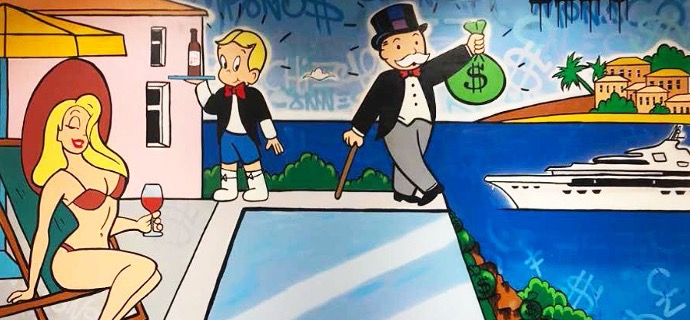 Monopoly and Richie with Blonde Girl - 118" x 79" inch - mixed media