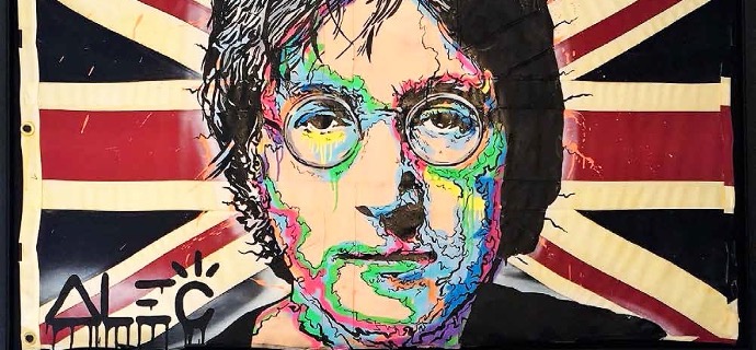 John Lennon Icon On UK Flag - 38" x 65" inch - mixed media