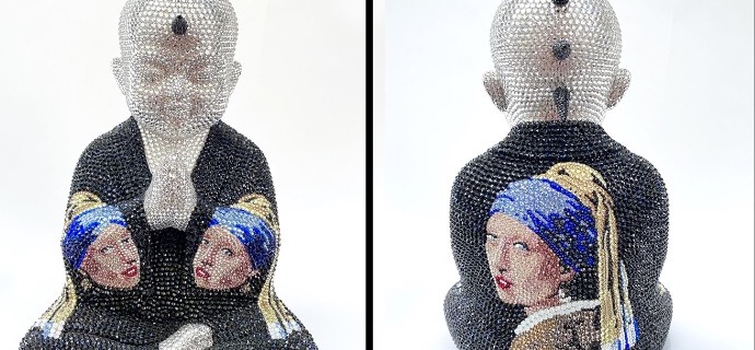 Punk Buddha - It will always be you feat Vermeer - 13" x 9" x 6" - Fiberglass, Acrylic paint, Swarovski crystals