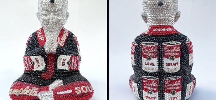 Recipe for love feat Warhol - 13" x 9" x 6" - Fiberglass, Acrylic paint, Swarovski crystals