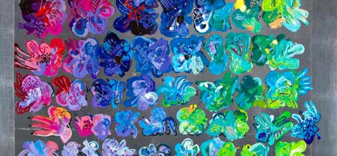 Flower field silver - 100 x 100 cm - Monotype