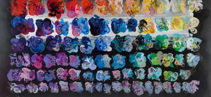 Flower field - black - 180 x 120 cm - Monotype