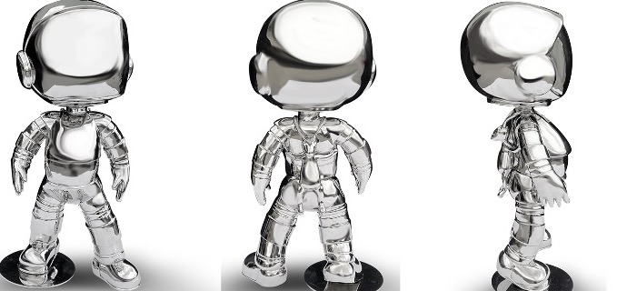 Cosmonaute with doodoo - Sculpture en inox poli miroir - 60 cm