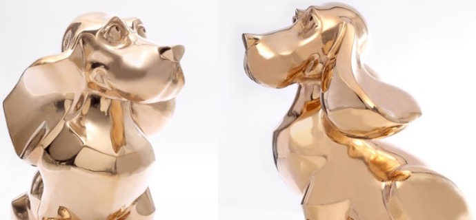 Golden dog - Sculpture en bronze polimiroir - 45 cm