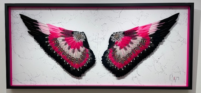 Limitless - pink - 71" x 31" - Plumes and drawing
