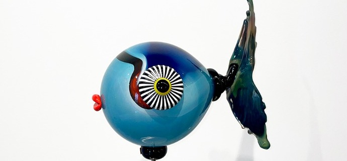 Tropiques bulle bleu - Glass sculpture - 24" x 13"
