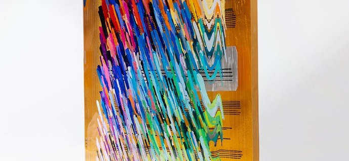 Gold Notes - 30 x 40 cm - Inclusion en résine