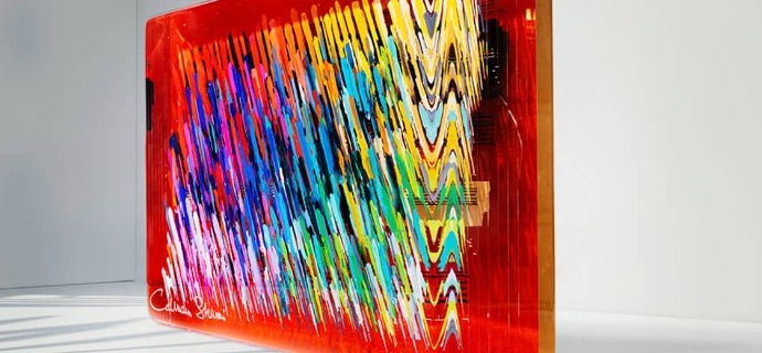 Red Notes - 30 x 40 cm - Inclusion en résine