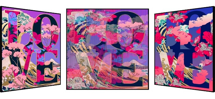 Sakura Love - Kinetic Pop art - 90 x 90 cm