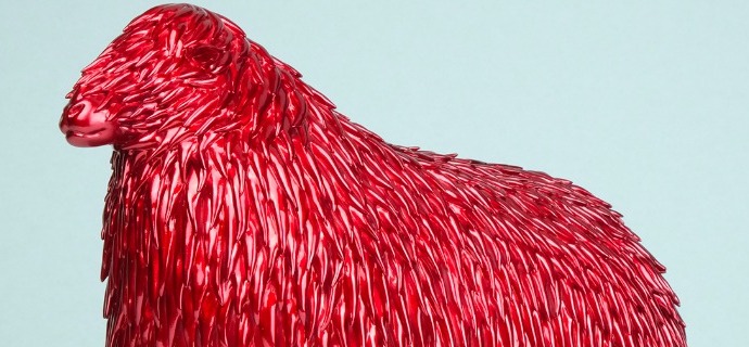 Lincoln Longwool (red) - Sculpture en résine - 30 x 24 cm