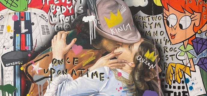 This kiss creates a love story - 154 x 94 cm - Peinture sur toile