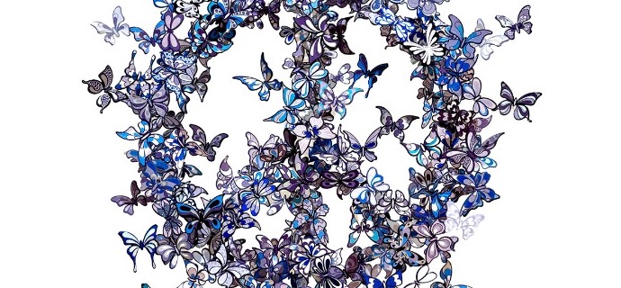 Butterfly effect - blue / purple - 60 cm de diamètre - Sculpture murale 3D en métal découpée au laser