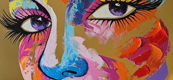 sofia - 39" x 31" - acrylic and cut crystals on gold mirror