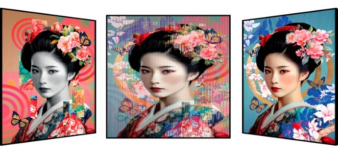 Floral Geisha - Kinetic Pop art - 113 x 113 cm