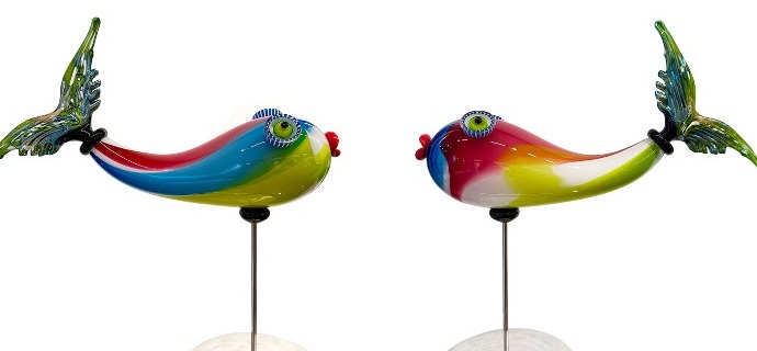 Tropiques multicolore queue irisée - Sculpture en verre souffé - H 53 x L 53 x D 22 cm