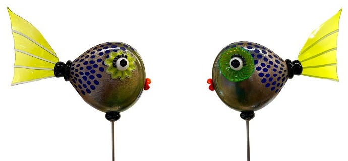 Battuto irisé queue panache verte - Sculpture en verre soufflé - H 60 x L 44 x D 18 cm