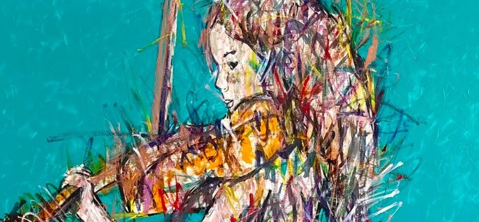 L'enfant qui joue le ciel - Inks of China, aerosol and resin on cloth - 39" x 59" inches