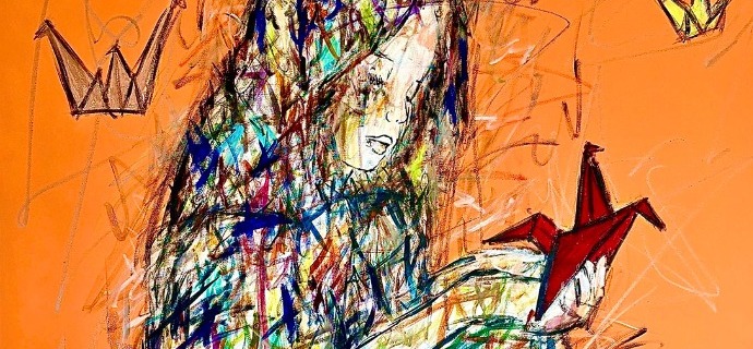 L'envol de papier - Inks of China, aerosol and resin on cloth - 59" x 59" inches