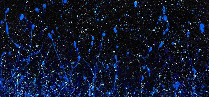 Sous une pluie d'étoiles - 97 x 97 cm - Peinture sur miroir noir