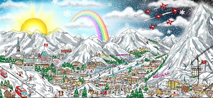 Winter wonderland in the swiss Alps - 25,4 x 61 cm - Sérigraphie 3D